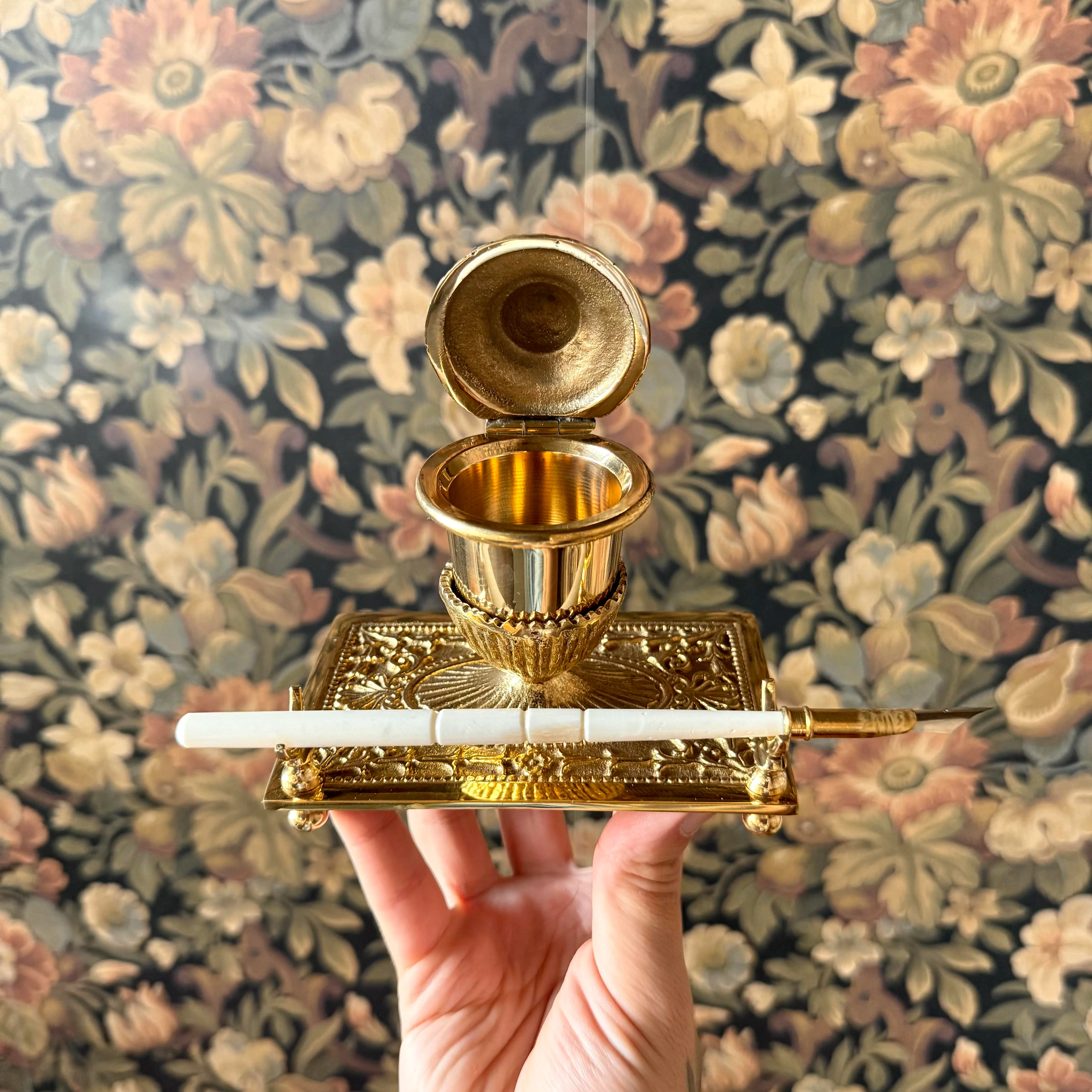 The Alchemist’s Quill – Victorian Brass Inkwell & Writing Set - Image 2