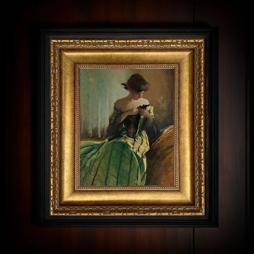 The Enchantress in Emerald – Victorian Oil Painting Print on Canvas