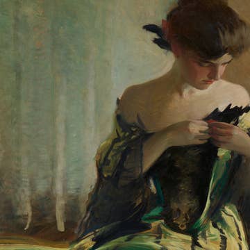 The Enchantress in Emerald – Victorian Oil Painting Print on Canvas - Image 2
