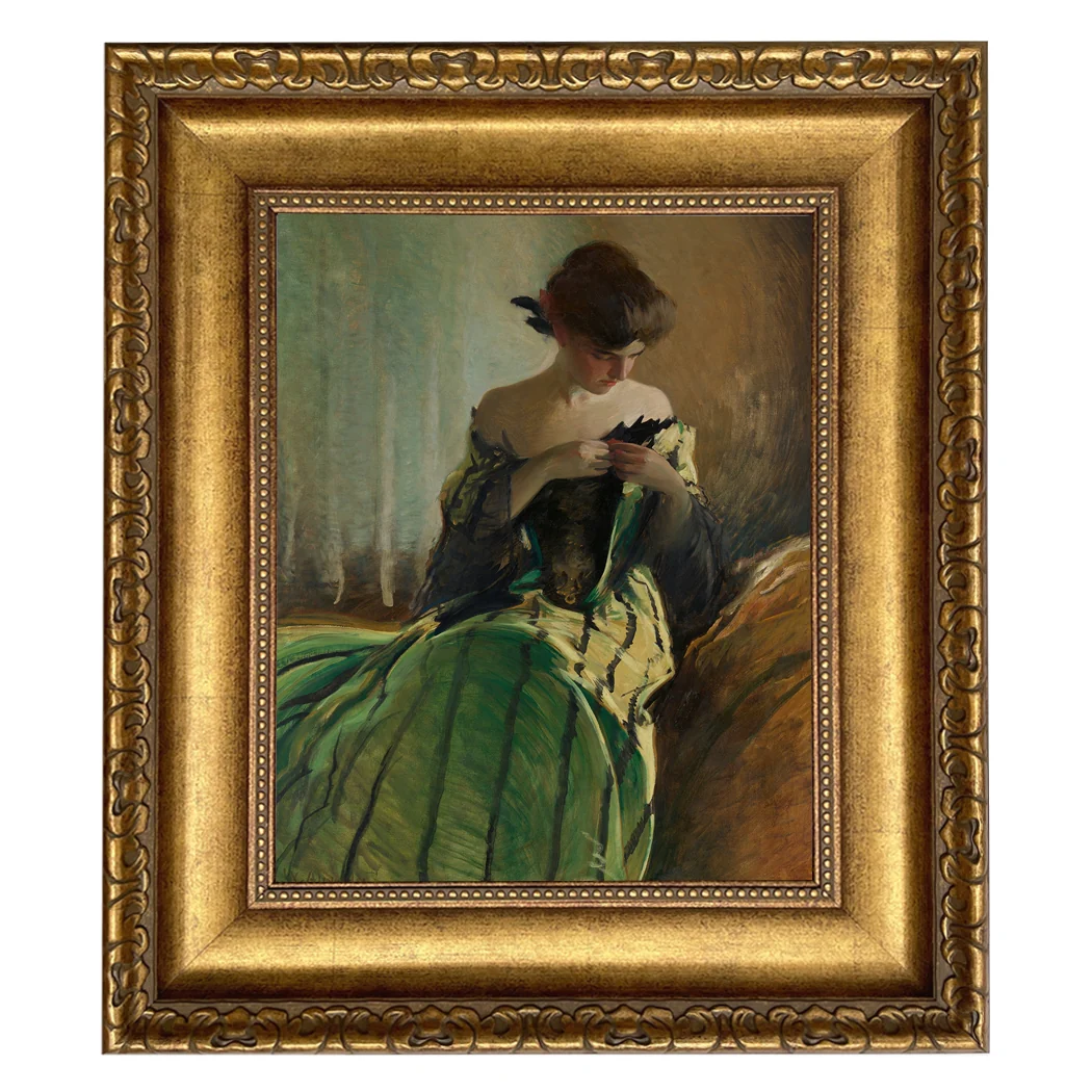 The Enchantress in Emerald – Victorian Oil Painting Print on Canvas - Image 3