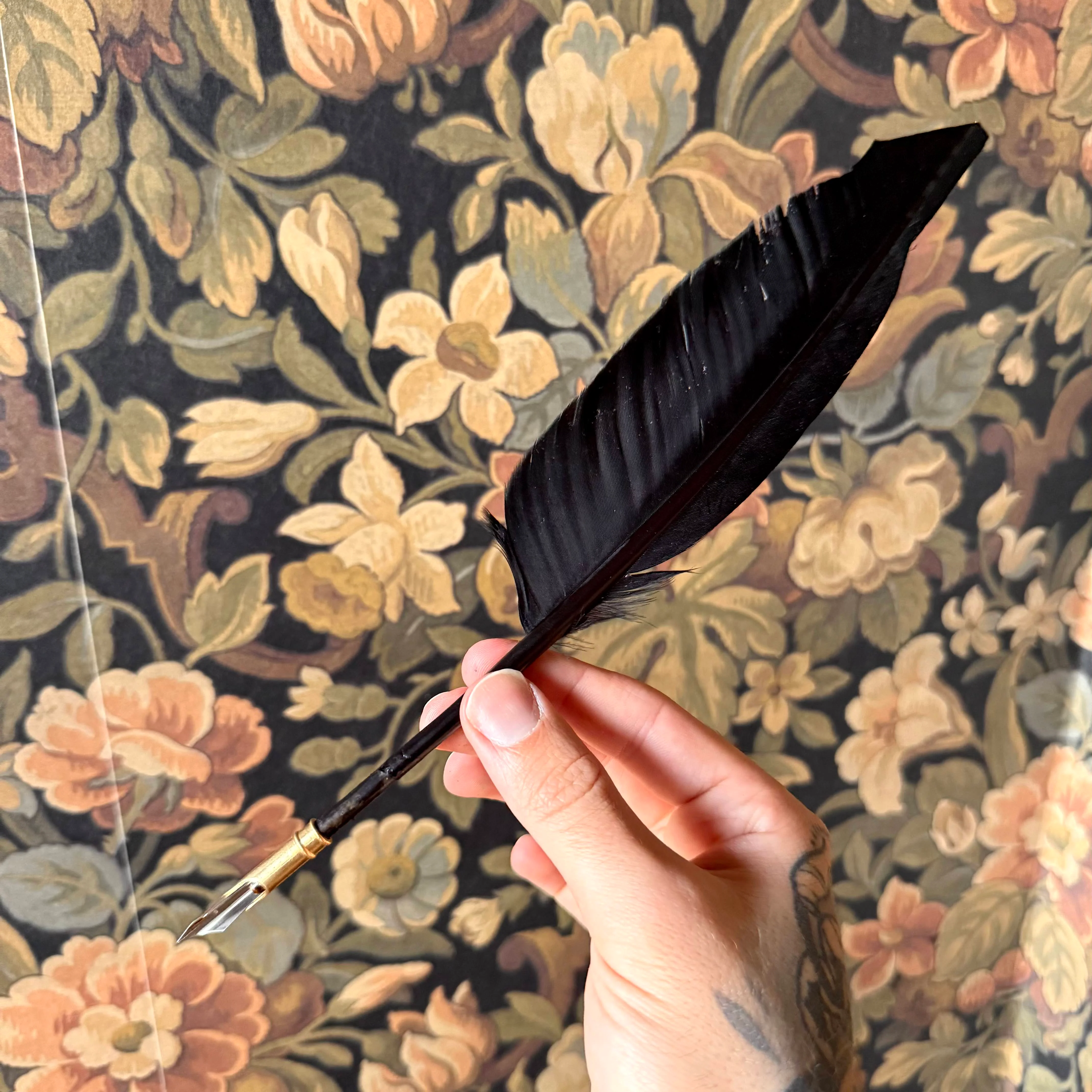 The Shadow Scribe – Black Goose Feather Quill with Brass Nib Holder - Image 2